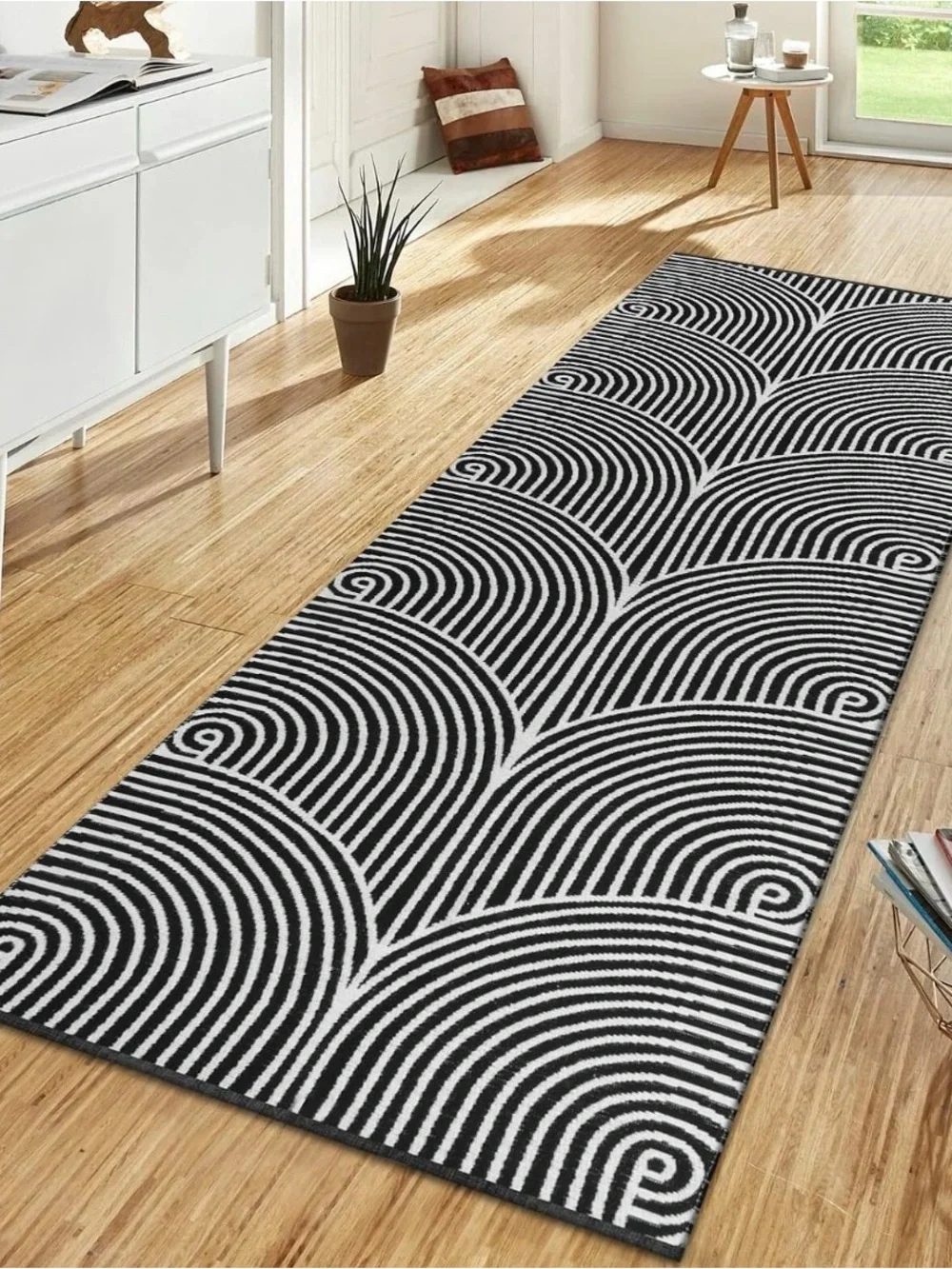 Modern Black and White Geometric Kitchen Runner